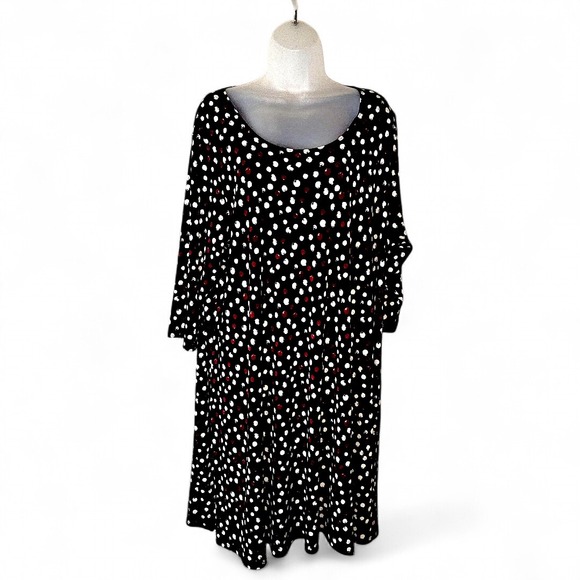 Karen Kane Plus Size 3X Polka Dot Midi Dress Black White Red 3/4 Sleeve USA - Picture 5 of 10